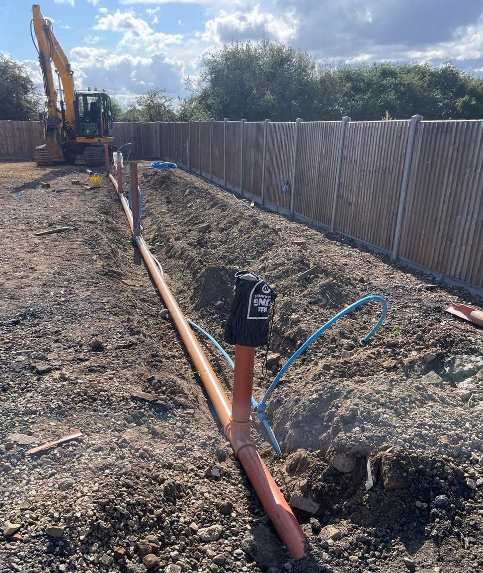 Ducting and service run in trench, by J.E. Jones, groundworks and earthworks contractors, Lincolnshire