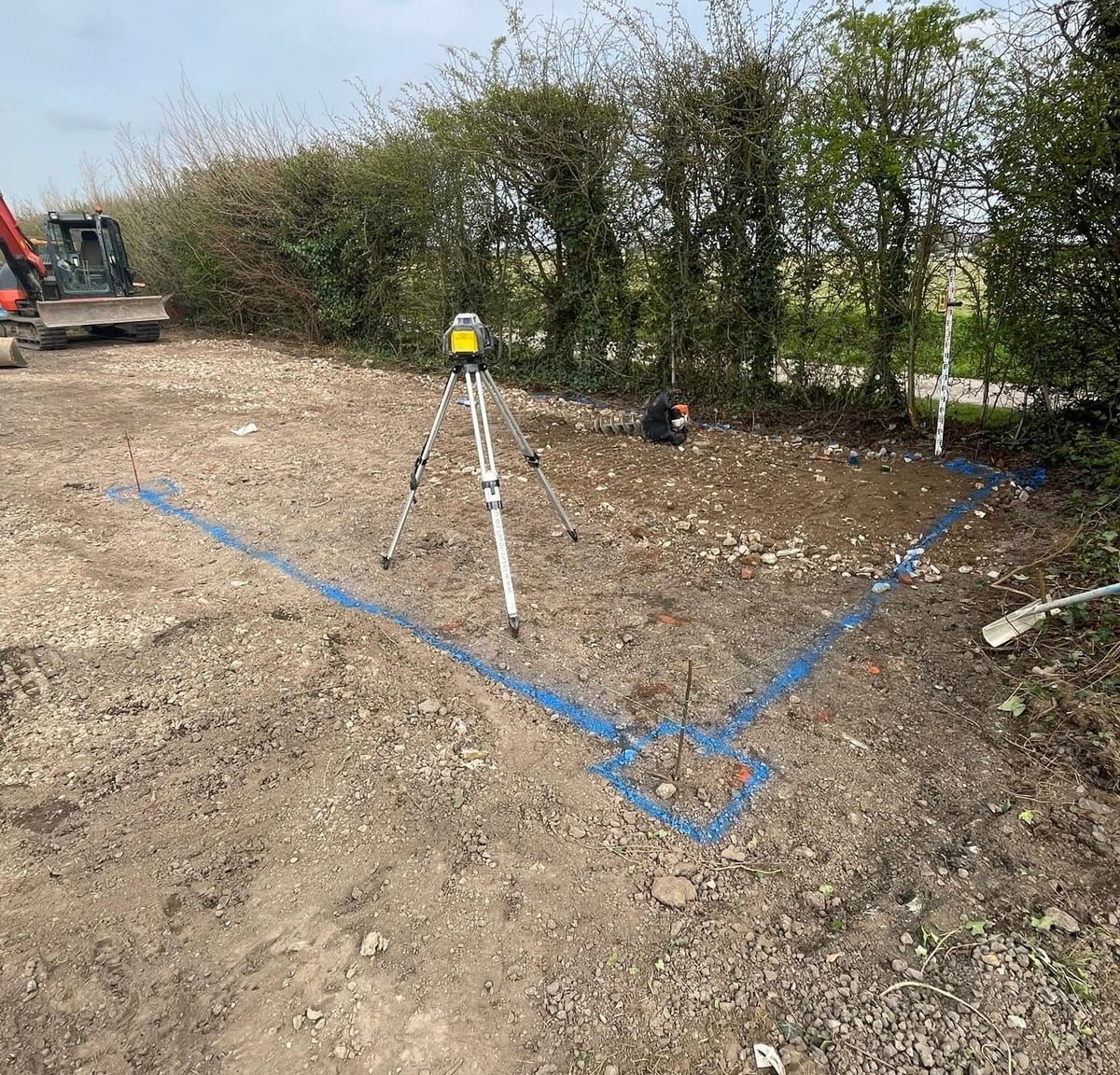 Setting out with laser level, by J.E. Jones, groundworks and earthworks contractors, Lincolnshire
